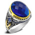 Joyería de plata S925 para hombre, estilo punk, cristal azul cúbico, anillo de fiesta antiguo hecho a mano de Türkiye, lujoso y auténtico