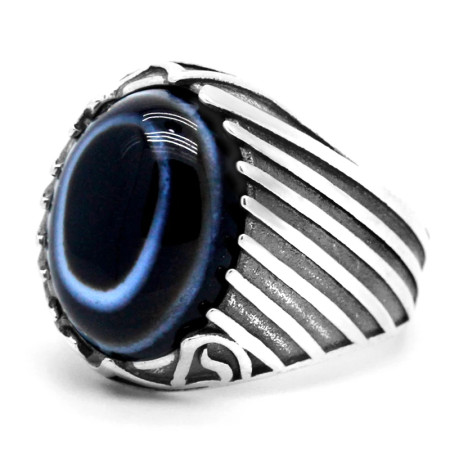 Anillo de plata de ley 925, regalo hecho a mano para hombres y mujeres, piedra de ágata de ojo natural, anillo de corona vintage, regalo de hombre CZ negro