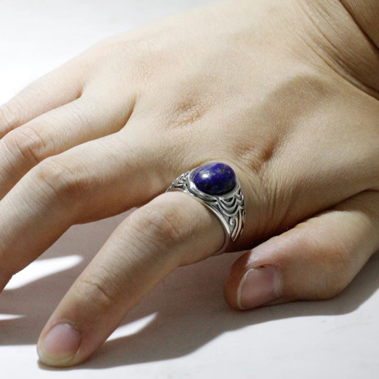 Anillo para hombre s925 plata pura piedra preciosa natural retro regalo de fiesta de vacaciones conjunto de joyería de plata tailandesa anillo hecho a mano - malaquita tienda 36