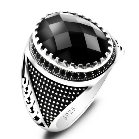 Nuevo Anillo de plata de ley S925 con circonita negra para hombre, conjunto de joyería Retro de moda Türkiye, anillo de pareja para mujer Nuevo Anillo de plata de ley S925 con circonita negra para hombre, conjunto de joyería Retro de moda Türkiye, anillo de pareja para mujer