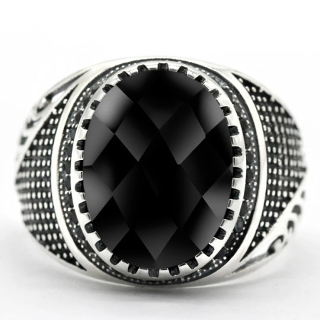 Nuevo Anillo de plata de ley S925 con circonita negra para hombre, conjunto de joyería Retro de moda Türkiye, anillo de pareja para mujer Nuevo Anillo de plata de ley S925 con circonita negra para hombre, conjunto de joyería Retro de moda Türkiye, anillo de pareja para mujer
