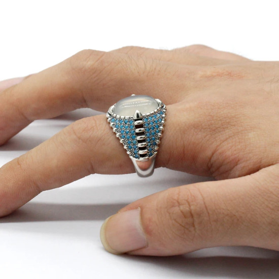 Anillo de Plata de Ley 925 para hombre, piedra de ónix Natural a la moda, regalo Vintage para amante, conjunto de joyería de pavo, anillo de tendencia para mujer - malaquita tienda 36
