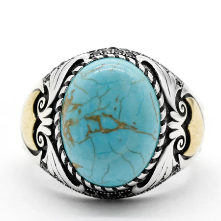 Nuevo Anillo de Plata de Ley 925 con turquesa Natural para hombre, alas Punk turcas, exquisito anillo de fiesta de cóctel para hombres y mujeres para amigos Nuevo Anillo de Plata de Ley 925 con turquesa Natural para hombre, alas Punk turcas, exquisito anillo de fiesta de cóctel para hombres y mujeres para amigos