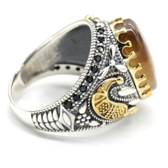 Gran oferta, anillo de Plata de Ley 925, joyería turca, anillo de piedra de ágata oceánica, anillo de espinela negra para hombre, joyería alta - malaquita tienda 36