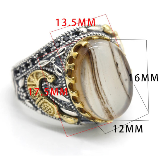 Gran oferta, anillo de Plata de Ley 925, joyería turca, anillo de piedra de ágata oceánica, anillo de espinela negra para hombre, joyería alta - malaquita tienda 36