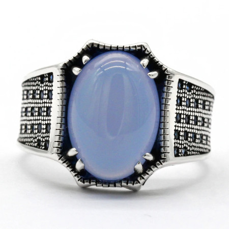 Nuevo anillo de plata de ley s925 para hombre, piedra de ágata azul, conjunto de joyería Vintage de moda Türkiye, anillo de pareja, regalo para mujer Nuevo anillo de plata de ley s925 para hombre, piedra de ágata azul, conjunto de joyería Vintage de moda Türkiye, anillo de pareja, regalo para mujer