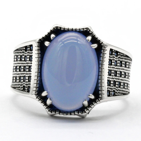 Nuevo anillo de plata de ley s925 para hombre, piedra de ágata azul, conjunto de joyería Vintage de moda Türkiye, anillo de pareja, regalo para mujer - malaquita tienda 36