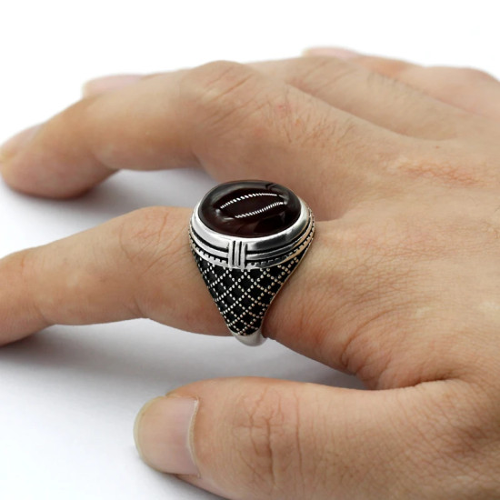 Anillo de hombre con incrustaciones de ágata Natural, conjunto de joyería de anillo de plata 925, anillo de pareja mayor de moda de alta calidad para mujer - malaquita tienda 36
