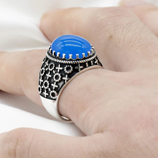 Anillo de ágata negra turca para hombre, Plata de Ley 925 pura, Vintage tallado con piedra Natural grande ovalada, anillos masculinos, regalo de joyería - malaquita tienda 36