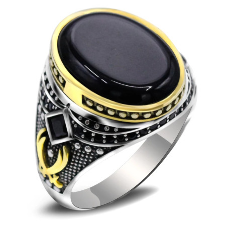 Piedra de ágata negra Natural combinada con diseño de conjunto de anillos de plata de ley 925 para hombre, anillo de joyería de estilo Punk Popular para chica Piedra de ágata negra Natural combinada con diseño de conjunto de anillos de plata de ley 925 para hombre, anillo de joyería de estilo Punk Popular para chica