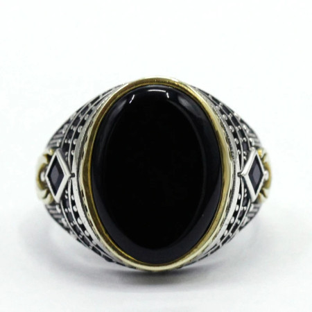 Piedra de ágata negra Natural combinada con diseño de conjunto de anillos de plata de ley 925 para hombre, anillo de joyería de estilo Punk Popular para chica Piedra de ágata negra Natural combinada con diseño de conjunto de anillos de plata de ley 925 para hombre, anillo de joyería de estilo Punk Popular para chica