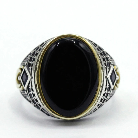 Piedra de ágata negra Natural combinada con diseño de conjunto de anillos de plata de ley 925 para hombre, anillo de joyería de estilo Punk Popular para chica - malaquita tienda 36