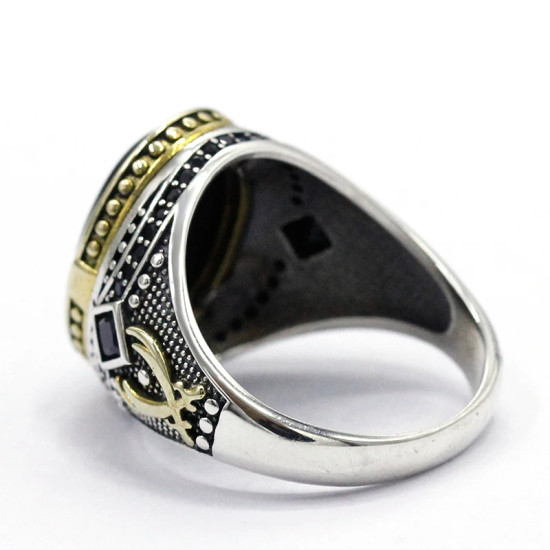 Piedra de ágata negra Natural combinada con diseño de conjunto de anillos de plata de ley 925 para hombre, anillo de joyería de estilo Punk Popular para chica - malaquita tienda 36