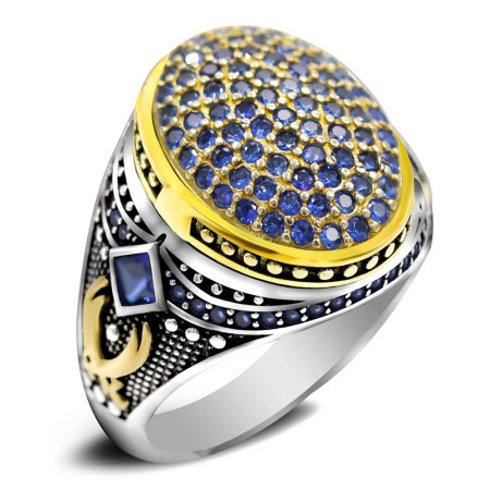 Anillo de plata pura S925, nuevo lanzamiento, circonita azul, regalo hecho a mano para hombre, joyería clásica de lujo para fiesta