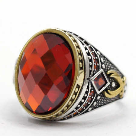 Anillo de plata de ley S925, joyería lujosa, regalo de fiesta navideña, moda retro, regalo de fiesta de vacaciones para hombres con circonita roja AAA