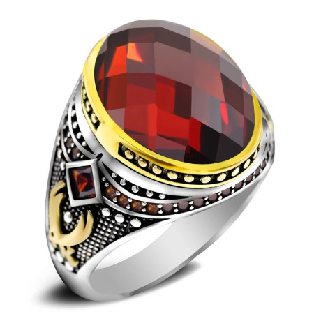 Anillo de plata de ley S925, joyería lujosa, regalo de fiesta navideña, moda retro, regalo de fiesta de vacaciones para hombres con circonita roja AAA