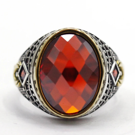 Anillo de plata de ley S925, joyería lujosa, regalo de fiesta navideña, moda retro, regalo de fiesta de vacaciones para hombres con circonita roja AAA - malaquita tienda 36