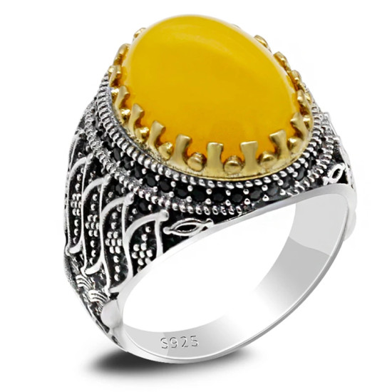 Nuevo superventas, anillo de Plata de Ley 925, anillo de ágata amarilla para hombre, anillo Unisex, conjunto de joyería para personas mayores, anillo para amantes, anillo para mujer - malaquita tienda 36