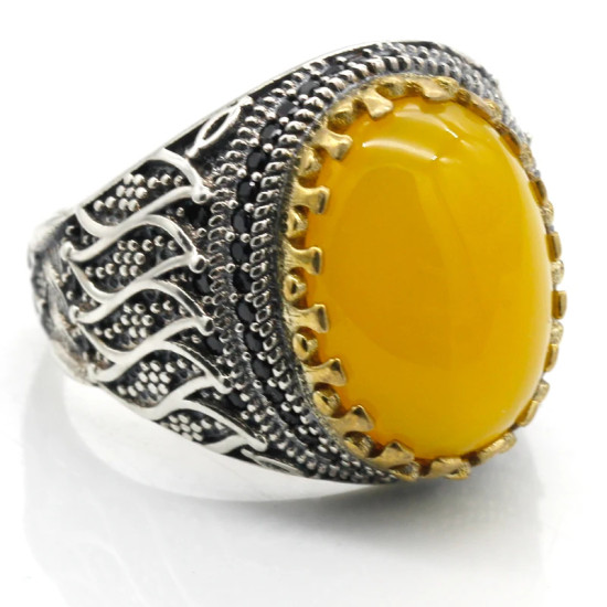 Nuevo superventas, anillo de Plata de Ley 925, anillo de ágata amarilla para hombre, anillo Unisex, conjunto de joyería para personas mayores, anillo para amantes, anillo para mujer - malaquita tienda 36