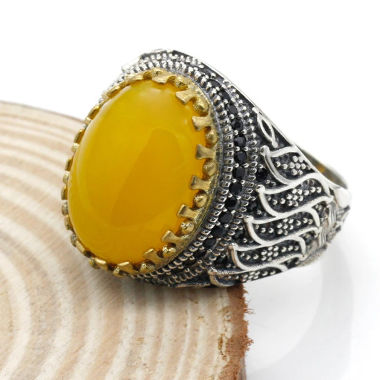 Nuevo superventas, anillo de Plata de Ley 925, anillo de ágata amarilla para hombre, anillo Unisex, conjunto de joyería para personas mayores, anillo para amantes, anillo para mujer - malaquita tienda 36