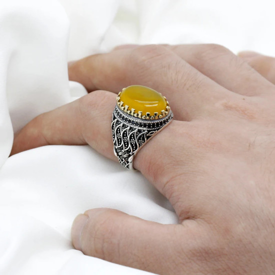 Nuevo superventas, anillo de Plata de Ley 925, anillo de ágata amarilla para hombre, anillo Unisex, conjunto de joyería para personas mayores, anillo para amantes, anillo para mujer - malaquita tienda 36