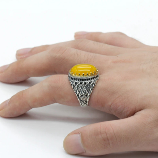 Nuevo superventas, anillo de Plata de Ley 925, anillo de ágata amarilla para hombre, anillo Unisex, conjunto de joyería para personas mayores, anillo para amantes, anillo para mujer - malaquita tienda 36