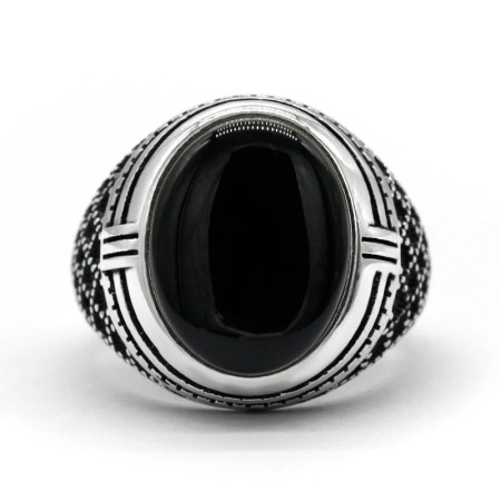 Anillo de Plata de Ley 925 para hombre, anillo con adorno de piedra de ónix Natural negra, anillos de pareja de plata tailandesa Punk Vintage para mujer