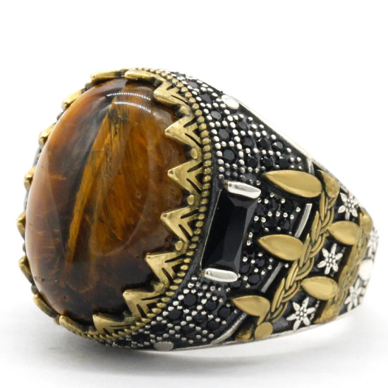 Anillo de plata de ley 925 con forma de ojo de tigre Natural para hombre, joyería Punk de pavo a la moda para hombre y mujer, anillo de compromiso para boda - malaquita tienda 36