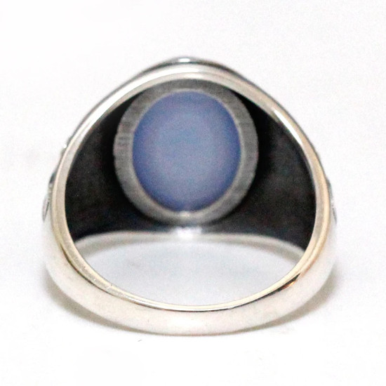 Nuevo Anillo de Plata de Ley 925 para hombre con piedra de ágata azul Natural, anillo Retro para parejas, conjunto de joyería de plata tailandesa, anillos para mujer - malaquita tienda 36