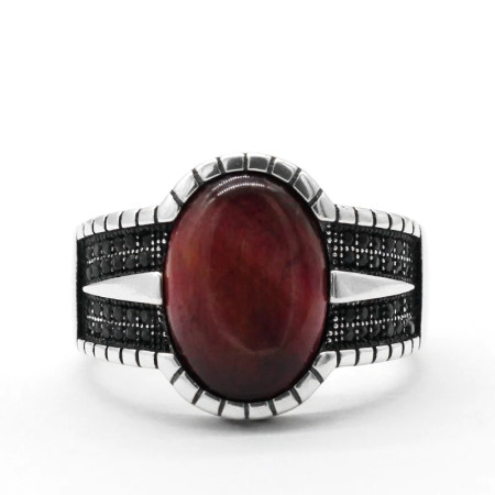 Nuevo Anillo de Plata de Ley 925 con forma de ojo de tigre rojo Natural, anillo de boda para hombres y mujeres, anillo exquisito de estilo Punk turco Original, regalo Nuevo Anillo de Plata de Ley 925 con forma de ojo de tigre rojo Natural, anillo de boda para hombres y mujeres, anillo exquisito de estilo Punk turco Original, regalo