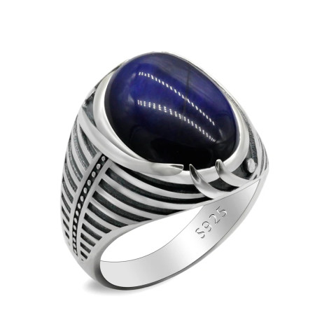 Anillo de Plata de Ley 925 para hombre con piedra de ojo de tigre azul Natural, joyería turca, anillo Punk de rayas simples para hombre, regalo de cumpleaños Anillo de Plata de Ley 925 para hombre con piedra de ojo de tigre azul Natural, joyería turca, anillo Punk de rayas simples para hombre, regalo de cumpleaños