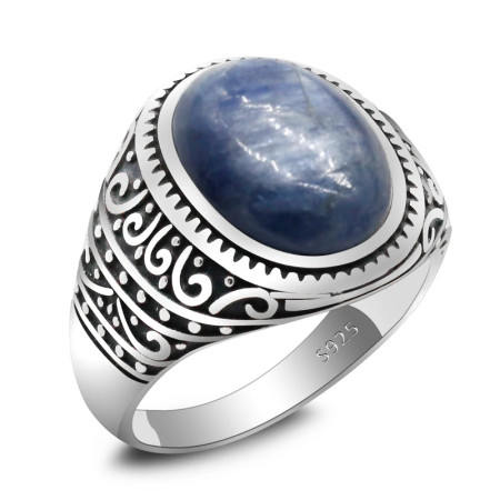 Anillo de plata de ley 925 para hombre con cianita Natural, joyería de plata, regalos del Día de San Valentín, anillos de compromiso para hombre y mujer Anillo de plata de ley 925 para hombre con cianita Natural, joyería de plata, regalos del Día de San Valentín, anillos de compromiso para hombre y mujer