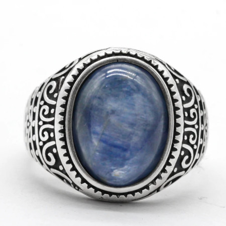 Anillo de plata de ley 925 para hombre con cianita Natural, joyería de plata, regalos del Día de San Valentín, anillos de compromiso para hombre y mujer Anillo de plata de ley 925 para hombre con cianita Natural, joyería de plata, regalos del Día de San Valentín, anillos de compromiso para hombre y mujer