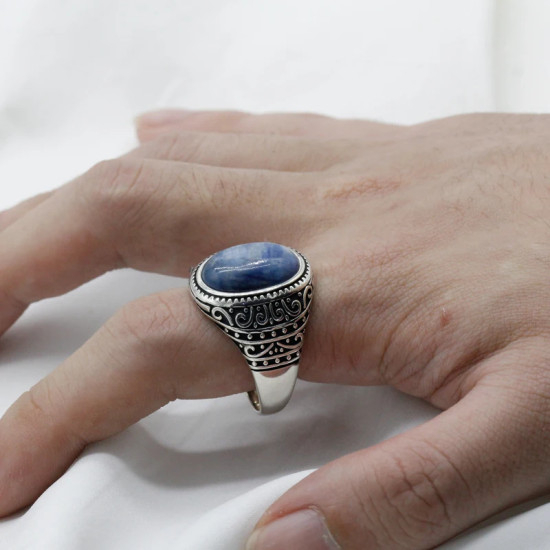 Anillo de plata de ley 925 para hombre con cianita Natural, joyería de plata, regalos del Día de San Valentín, anillos de compromiso para hombre y mujer - malaquita tienda 36