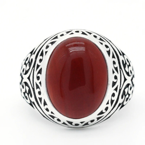 Anillo masculino de Plata de Ley 925, anillo para hombre, anillo con sello, anillo de piedra de ágata roja, estilo Punk Vintage, garra, mariposa, moda Simply Rin - malaquita tienda 36