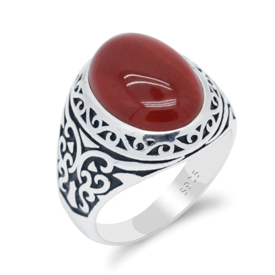Anillo masculino de Plata de Ley 925, anillo para hombre, anillo con sello, anillo de piedra de ágata roja, estilo Punk Vintage, garra, mariposa, moda Simply Rin - malaquita tienda 36