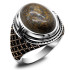 Joyería turca Anillo para hombre Piedra grande Bronce natural Piedra gris Plata de ley 925 Oro rosa Anillo de plata para hombre con piedra