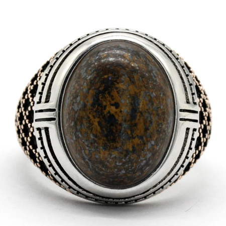 Joyería turca Anillo para hombre Piedra grande Bronce natural Piedra gris Plata de ley 925 Oro rosa Anillo de plata para hombre con piedra Joyería turca Anillo para hombre Piedra grande Bronce natural Piedra gris Plata de ley 925 Oro rosa Anillo de plata para hombre con piedra