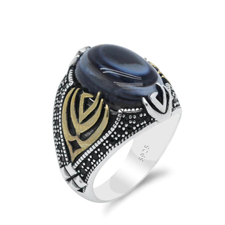 Anillo Vintage para hombre con piedra de ágata, Plata de Ley 925, anillo de piedras preciosas naturales de mal de ojo, joyería preciosa para mujer, fiesta de boda