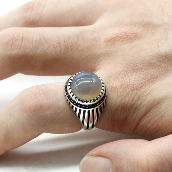 Anillo de plata de ley S925 para hombre, piedra de ágata Natural, conjunto de anillos de estilo Punk, conjunto de joyería, anillo hecho a mano de pavo Vintage para mujer - malaquita tienda 36
