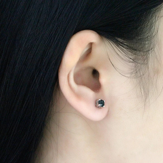 Pendientes de mujer de plata 925 con circonita negra chapada en forma redonda, pendientes de tuerca con empuje hacia atrás para mujer, regalo de joyería para el Día de San Valentín y boda - malaquita tienda 36