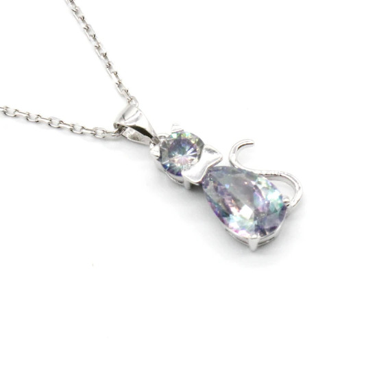 Collar con colgante para mujer, circonita de plata 925, gato transparente, estilo Punk brillante geométrico para mujer, regalos de joyería para boda y Navidad - malaquita tienda 36