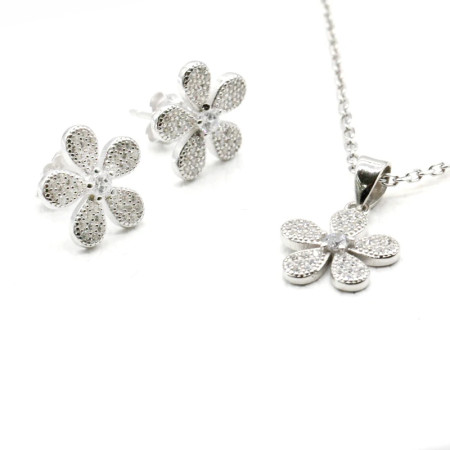 Lovely Daisy Flower 925 Silver mujeres Stud pendientes y colgantes collar conjuntos de joyas para 2019