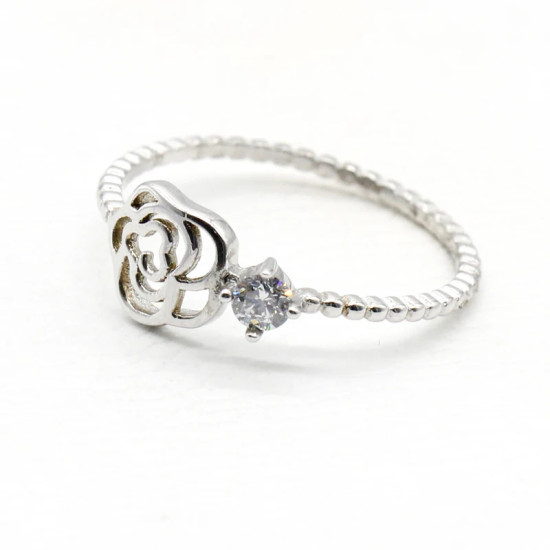 Anillos florales huecos de flor rosa de circón cúbico de Plata de Ley 925, anillos de estilo lindo para mujer, joyería de boda/fiesta - malaquita tienda 36