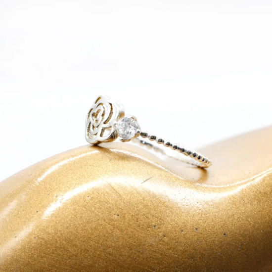 Anillos florales huecos de flor rosa de circón cúbico de Plata de Ley 925, anillos de estilo lindo para mujer, joyería de boda/fiesta - malaquita tienda 36