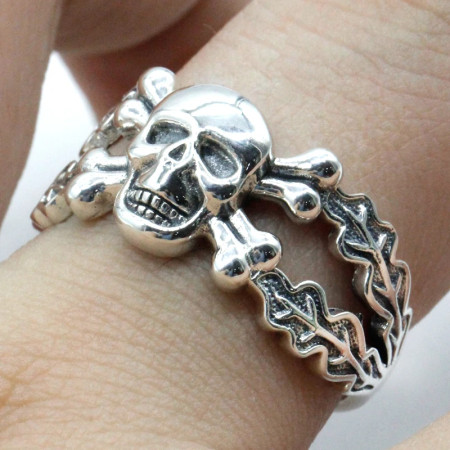 Anillo de Plata de Ley 925 para hombre y mujer, con doble hueso y hoja al lado, estilo gótico Punk, joyería de hip hop Rock para motorista Anillo de Plata de Ley 925 para hombre y mujer, con doble hueso y hoja al lado, estilo gótico Punk, joyería de hip hop Rock para motorista