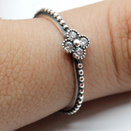 Anillo de Plata de Ley 925 para mujer, anillo de dedo de flor de circonia cúbica transparente, diseño Simple para mujer, regalo de joyería de moda