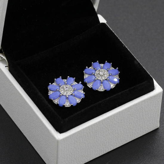 Pendientes tipo botón de plata fina 925, pendientes elegantes de circonita púrpura ovalados con flores para mujer, joyería de boda, regalo del Día de San Valentín - malaquita tienda 36