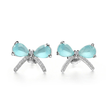 Pendientes de circonia cúbica azul para mujer y niña, aretes de Plata de Ley 925 con lazo, joyería coreana, regalo de San Valentín Pendientes de circonia cúbica azul para mujer y niña, aretes de Plata de Ley 925 con lazo, joyería coreana, regalo de San Valentín