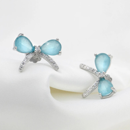 Pendientes de circonia cúbica azul para mujer y niña, aretes de Plata de Ley 925 con lazo, joyería coreana, regalo de San Valentín Pendientes de circonia cúbica azul para mujer y niña, aretes de Plata de Ley 925 con lazo, joyería coreana, regalo de San Valentín